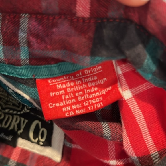 SUPERDRY Red and Green Plaid Button Down Shirt/ Women/ Size small - Picture 9 of 9